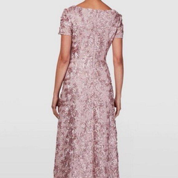 Alex Evenings Pink Sequin Rosette Lace A-Line Gown - Picture 2 of 3